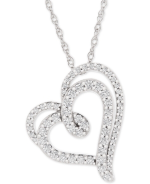 image of Diamond Double Floating Heart Pendant Necklace (1/2 ct. t.w.) in 14k White Gold, 18