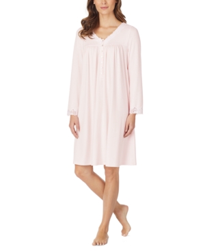 EILEEN WEST SWEATER-KNIT LACE-TRIM NIGHTGOWN