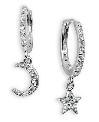 Giani Bernini Cubic Zirconia Moon & Star Charm Drop Huggie Hoop Earring in  Sterling Silver or 18k Gold Plated Sterling Silver & Reviews - Earrings -  