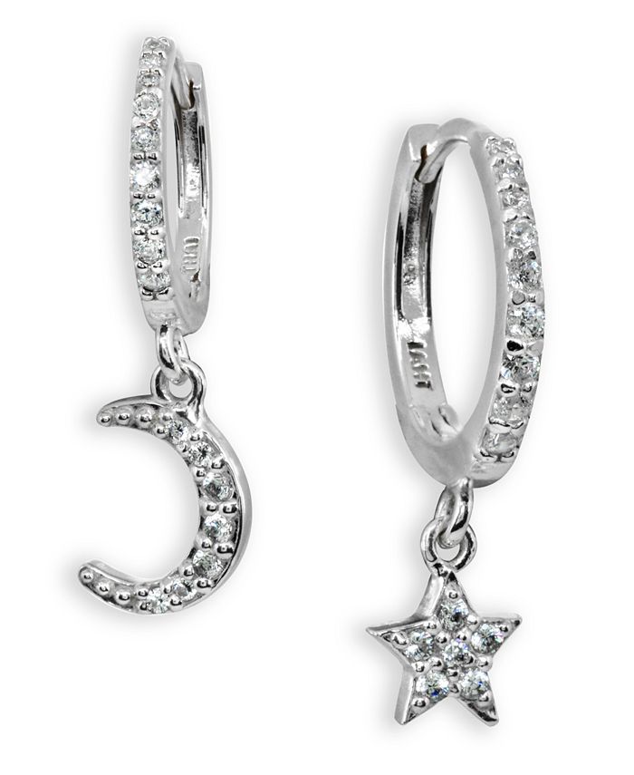 Giani Bernini Cubic Zirconia Moon & Star Charm Drop Huggie Hoop Earring in Sterling  Silver or 18k Gold Plated Sterling Silver - Macy\'s