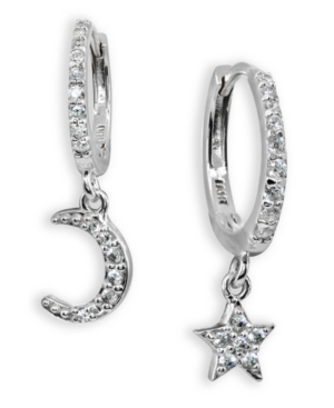Giani Bernini Cubic Zirconia Moon & Star Charm Drop Huggie Hoop Earring In Sterling Silver Or 18k Gold Plated Ster