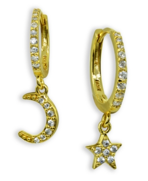 Shop Giani Bernini Cubic Zirconia Moon & Star Charm Drop Huggie Hoop Earring In Sterling Silver Or 18k Gold Plated Ster In Gold Over Sterling Silver