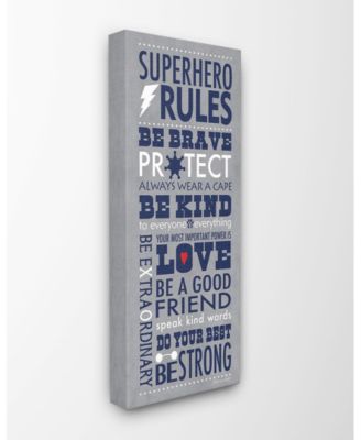 The Kids Room by Stupell Gray and Navy Superhero Rules Typography Canvas Wall Art, 13" L x 30" H