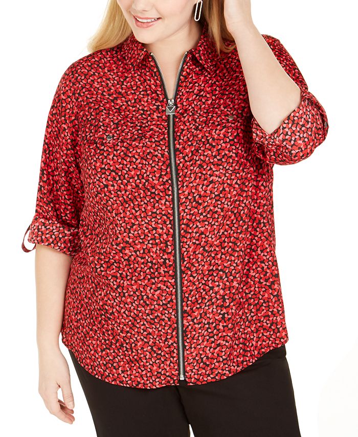 Michael Kors Plus Size Printed ZipFront Top Macy's