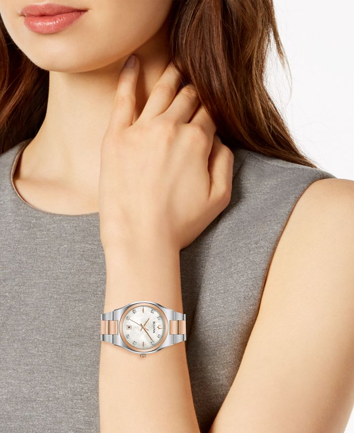 Bulova - Women's Surveyor Diamond-Accent Two-Tone Stainless Steel Bracelet Watch 34mm