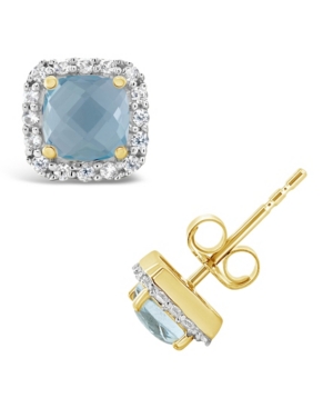 image of Blue Topaz (1-1/3 ct. t.w.) and Created White Sapphire (1/5 ct. t.w.) Halo Stud Earrings in 10k Yellow Gold. Also Available in Garnet (1-1/2 ct. t.w.) and Amethyst (1 ct. t.w.)