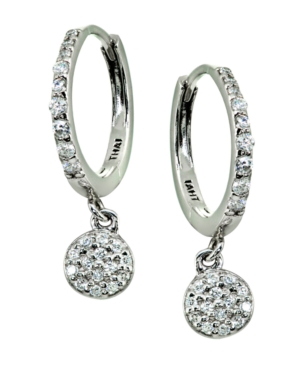 Giani Bernini Pave Cubic Zirconia Disc Charm Drop Huggie Hoop Earring In Sterling Silver