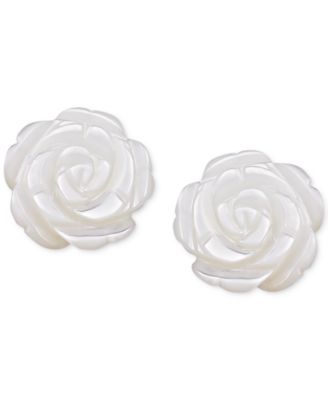 Mother-of-Pearl Flower Stud Earrings in 10k Gold