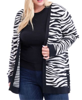 Fever - Plus Size Zebra-Print Open-Front Cardigan