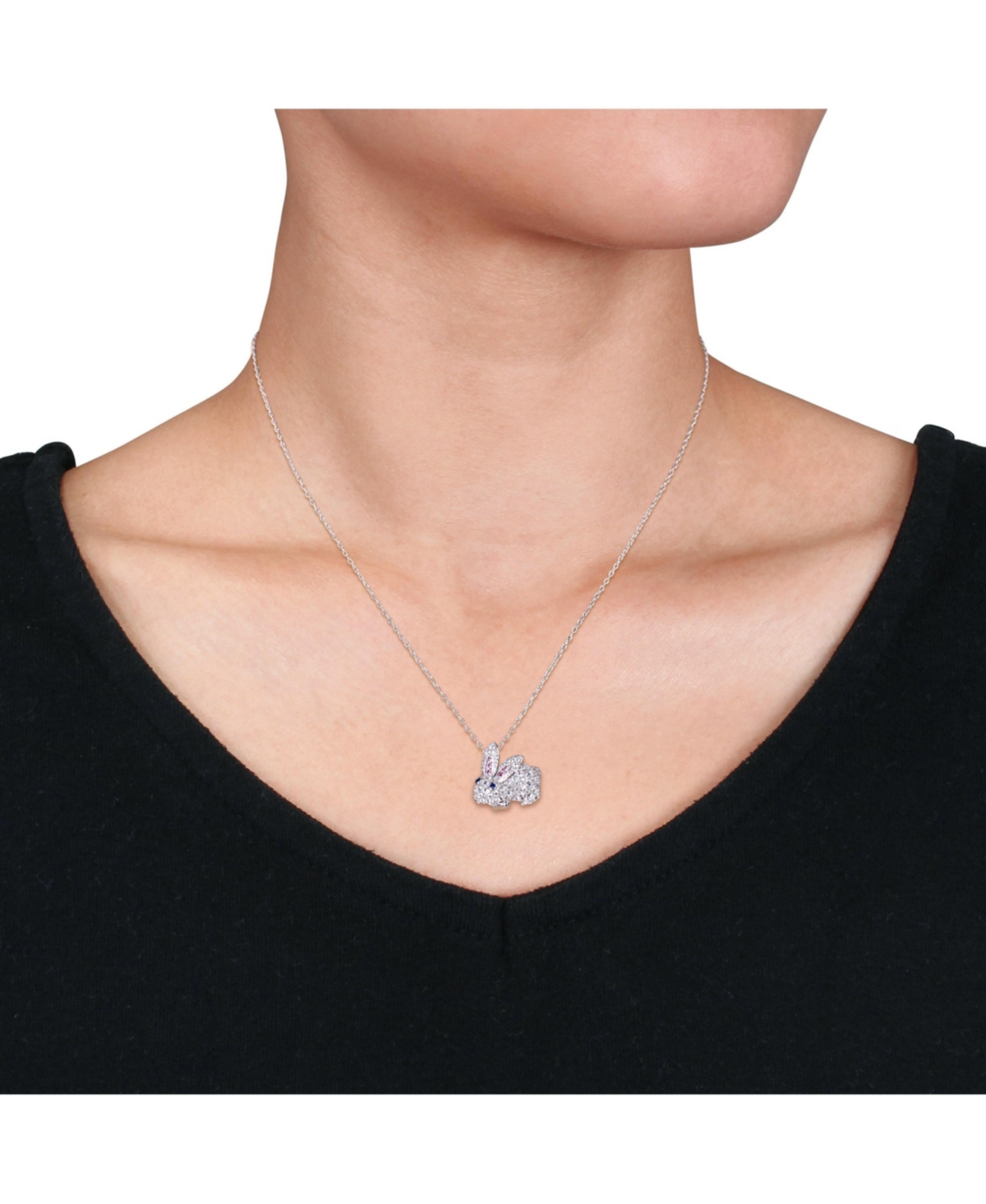 Shop Macy's Multi-color Lab Grown Sapphire (1 1/10 Ct. T.w.) Bunny Necklace In Sterling Silver In White Sapphire