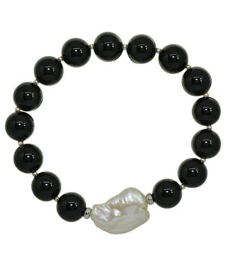 Genuine Stone Bead Biwa Pearl Stretch Bracelet