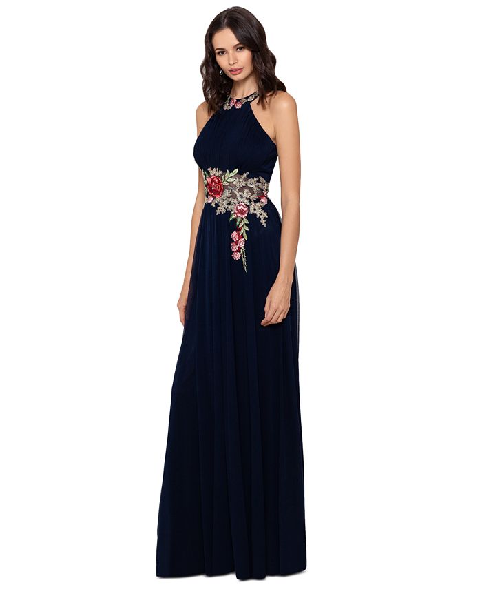 betsy and adam embellished embroidered gown