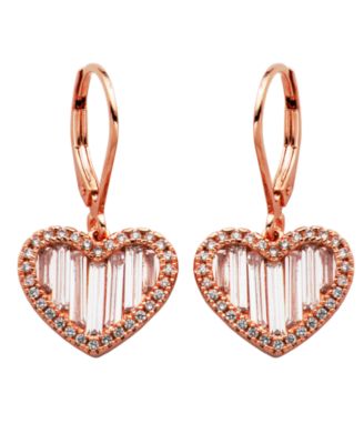 Macy's - Halo Heart Earrings w/Baguettes; Leverback