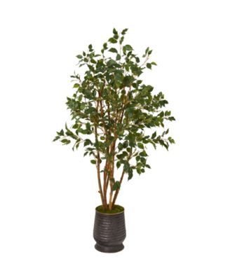 Nearly Natural - 4.5ft. Ficus Artificial Tree in Ribbed Metal Planter