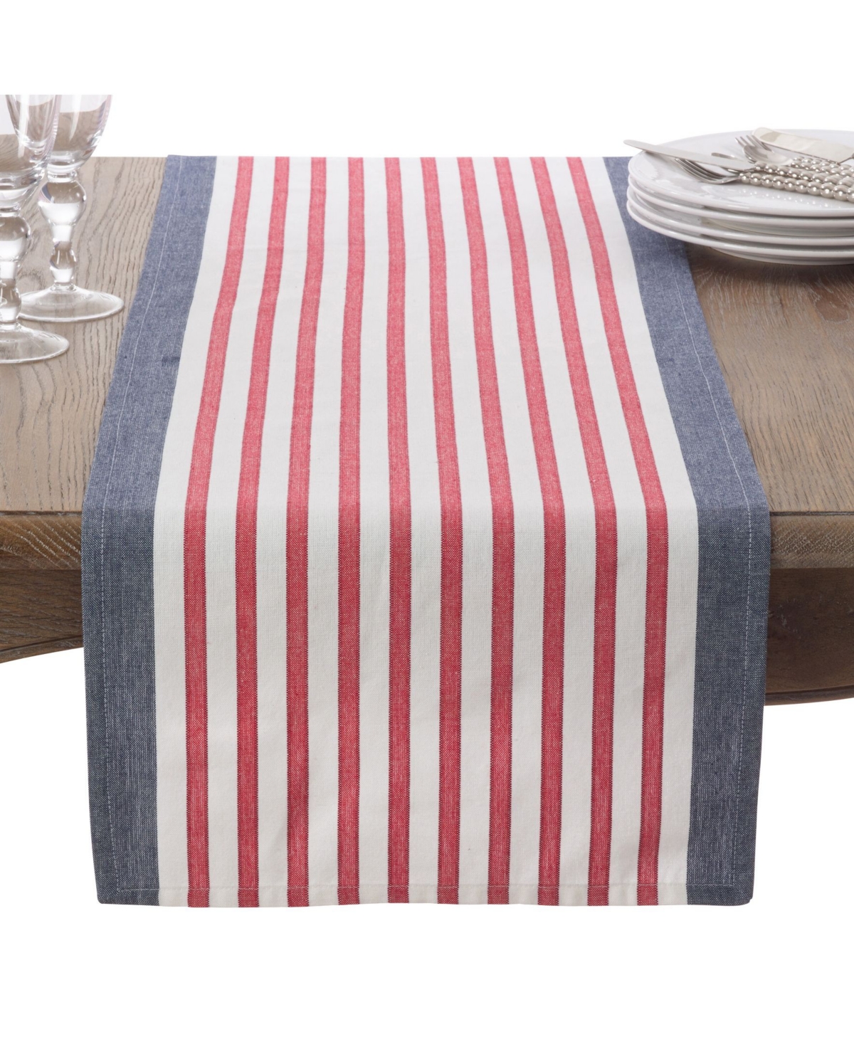Saro Lifestyle American Flag Usa Red White Blue Stripe Cotton Table Runner