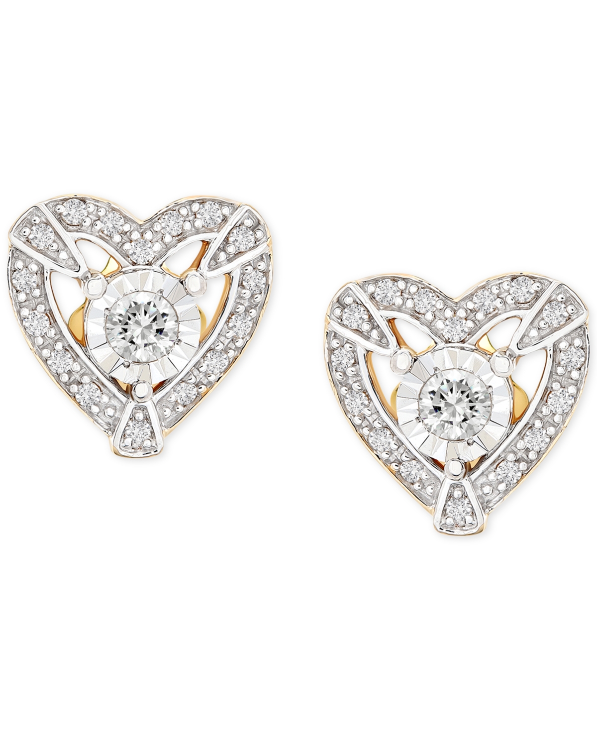 Wrapped Diamond Heart Halo Stud Earrings (1/4 Ct. T.w.) In 14k Gold In Yellow Gold