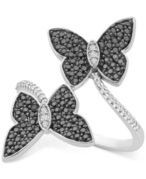 image of Diamond Butterfly Bypass Statement Ring (1/2 ct. t.w.) in Sterling Silver
