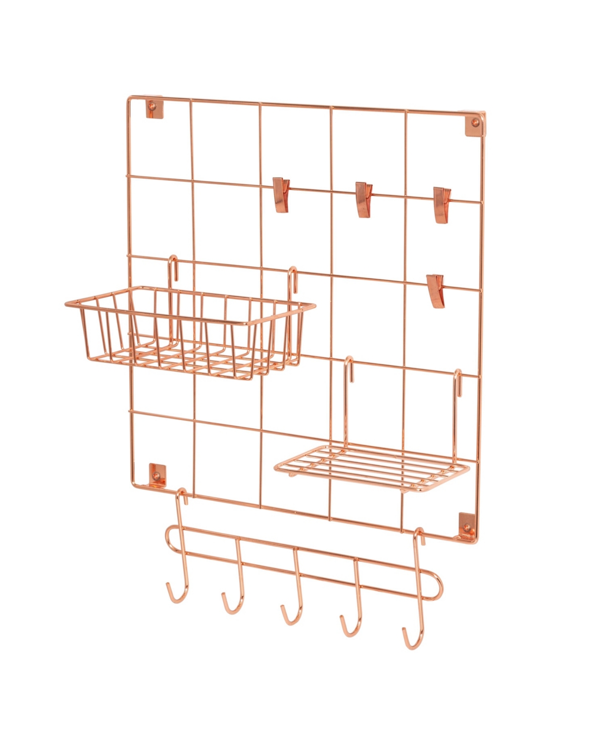 8-Pc. Copper Wire Wall Grid with Storage Accessories - Rose Gold