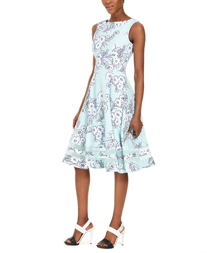 Calvin Klein Floral-Print Midi Fit & Flare Dress - Macy's