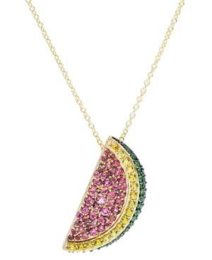 image of Pink Tourmaline (1-1/3 ct. t.w.), Tsavorite (1 ct. t.w.) Yellow Sapphire (5/8 ct. t.w.) Pendant 14K Gold