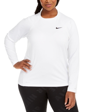 Shop Nike Plus Size Solid Essential Long-sleeve Hydro Rash Guard In White