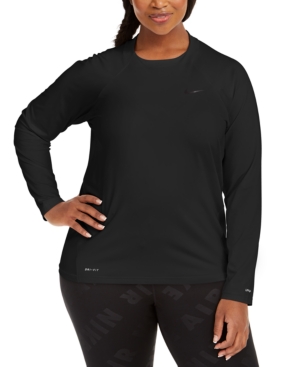 Shop Nike Plus Size Solid Essential Long-sleeve Hydro Rash Guard In Black