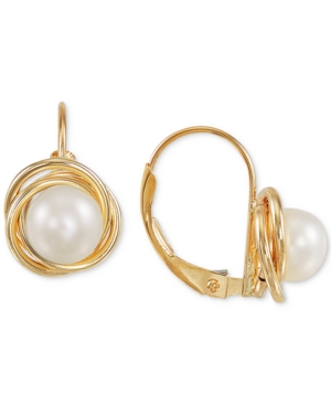 image of Cultured Freshwater Pearl (6mm) Leverback Earrings in 10k Gold