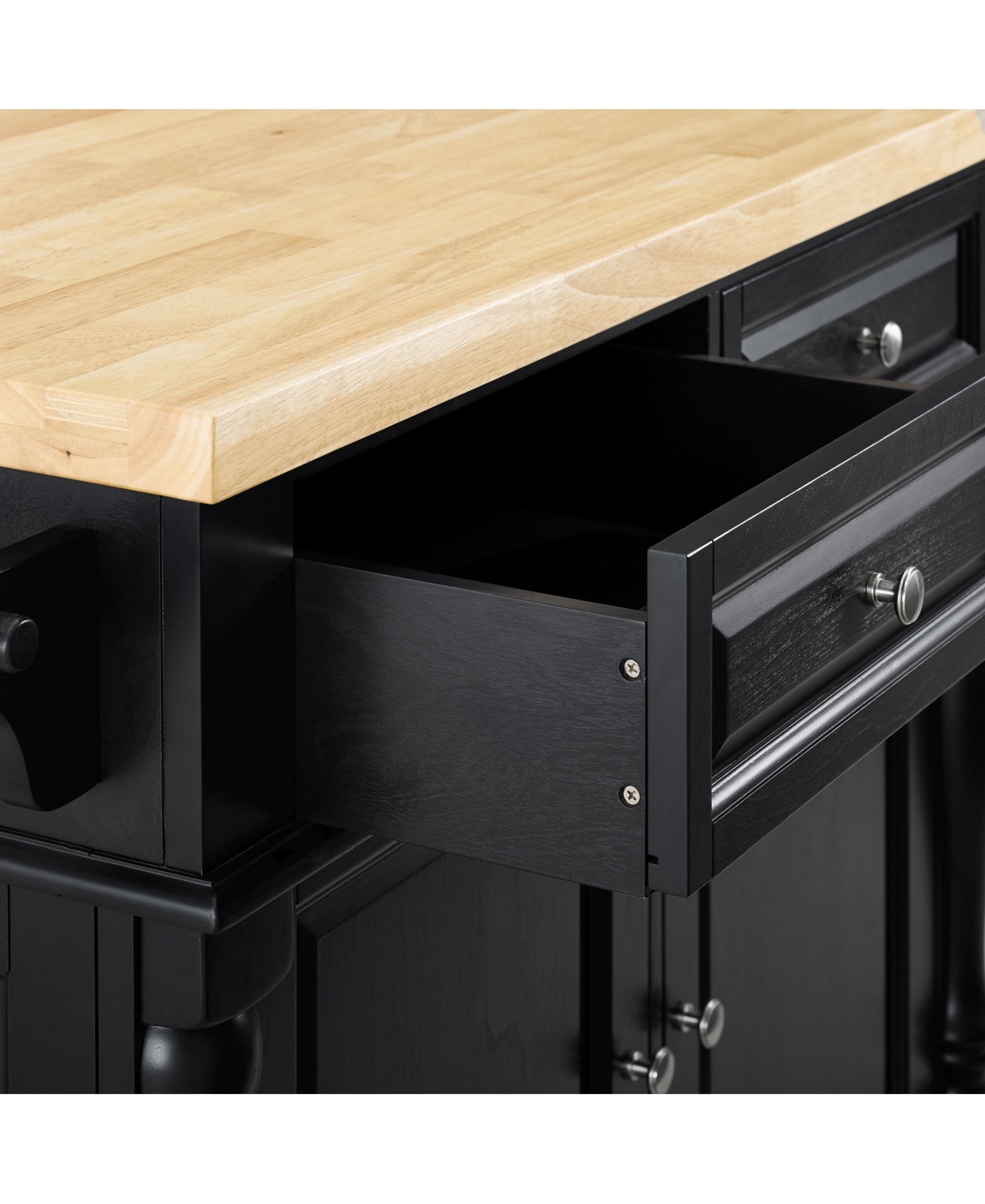 Crosley Oxford Butcher Block Top Kitchen Island With Upholstered Saddle Stools