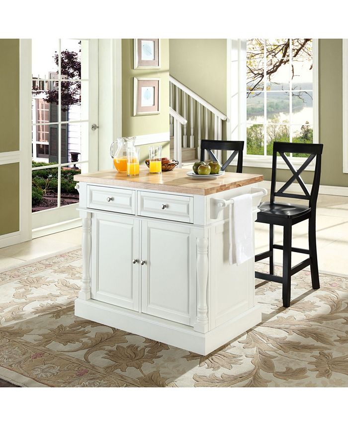 Crosley Oxford Butcher Block Top Kitchen Island Finish With 24" Black X