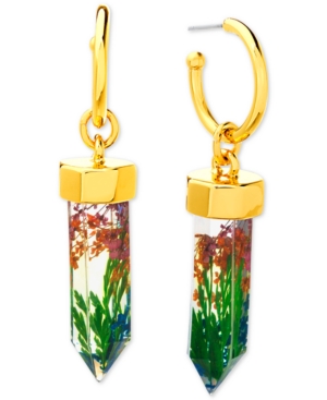 image of Steve Madden Gold-Tone Hoop & Encapsulated-Flower Charm Drop Earrings