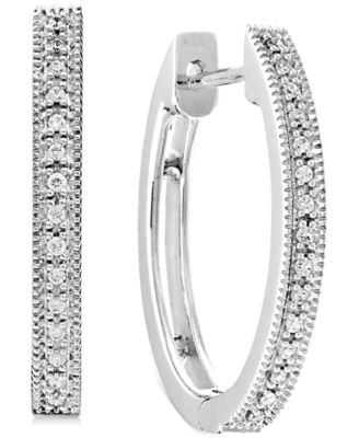 Macy's - Diamond Small Milgrain Hoop Earrings (1/10 ct. t.w.) in 10k White Gold, 0.75"