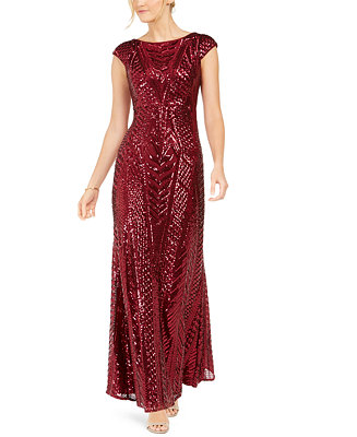 Nightway Allover-Sequin Gown - Macy's