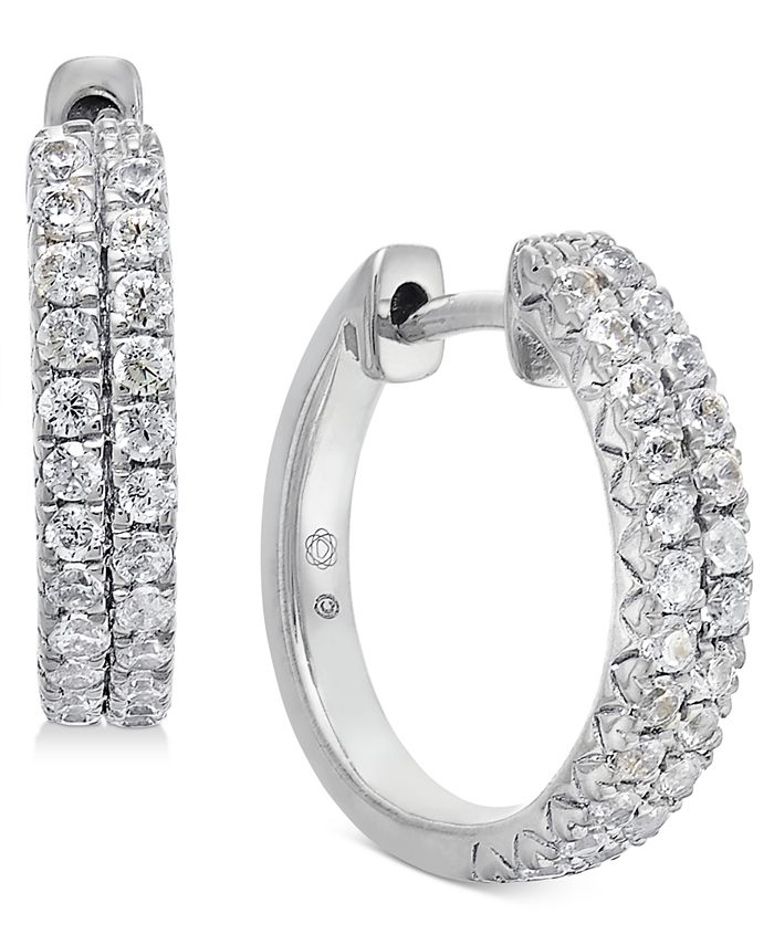 Macy's Diamond Small Hoop Earrings (1/2 ct. t.w.) in 14k White Gold, 0.
