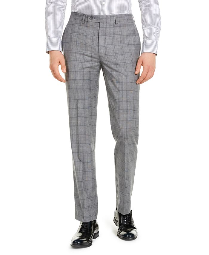 Calvin Klein Men's X-Fit Slim-Fit Infinite Stretch Light Gray Blue Plaid  Wool Suit Separate Pants & Reviews - Pants - Men - Macy's