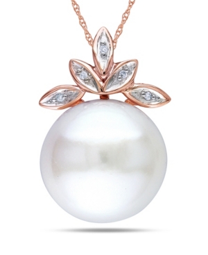 image of Freshwater Cultured Pearl (11.5-12mm) and Diamond Accent Leaf 17