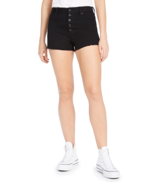 image of Rewash Juniors- Ripped High-Rise Button-Front Black Denim Shorts