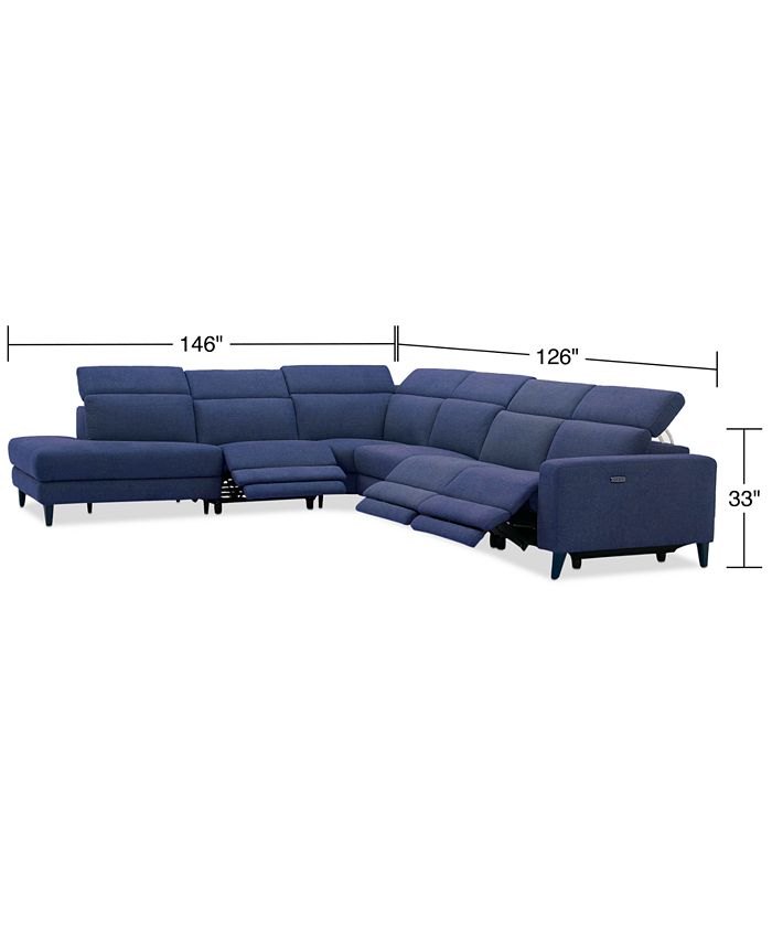 Furniture CLOSEOUT! Sleannah 6Pc. Fabric Bumper Sectional with 3 Power