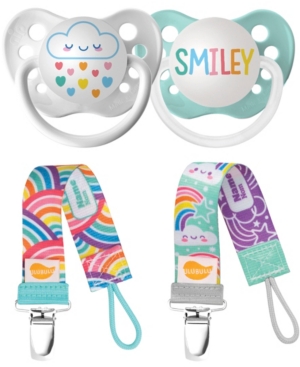 Ulubulu Rainbow Collection Rainbow Cloud and Smiley Pacifiers with Rainbow Sun and Rainbow Cloud Pacifier Clip Bundle
