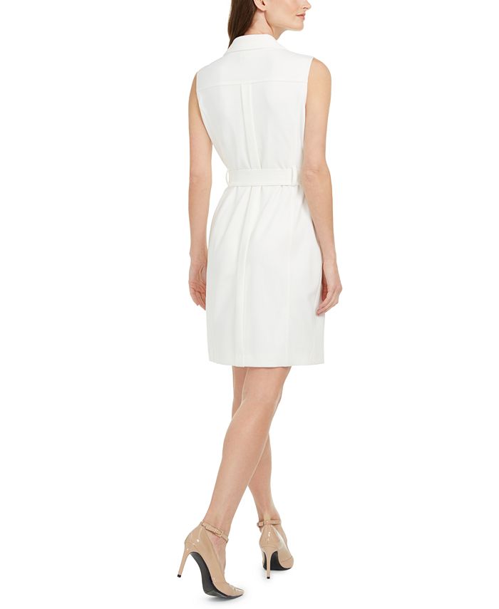 Calvin Klein Zip-Front Belted Dress - Macy's