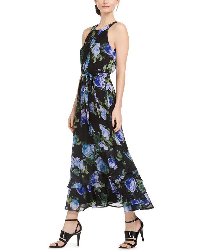 Calvin Klein Floral-Print Halter Maxi Dress - Macy's