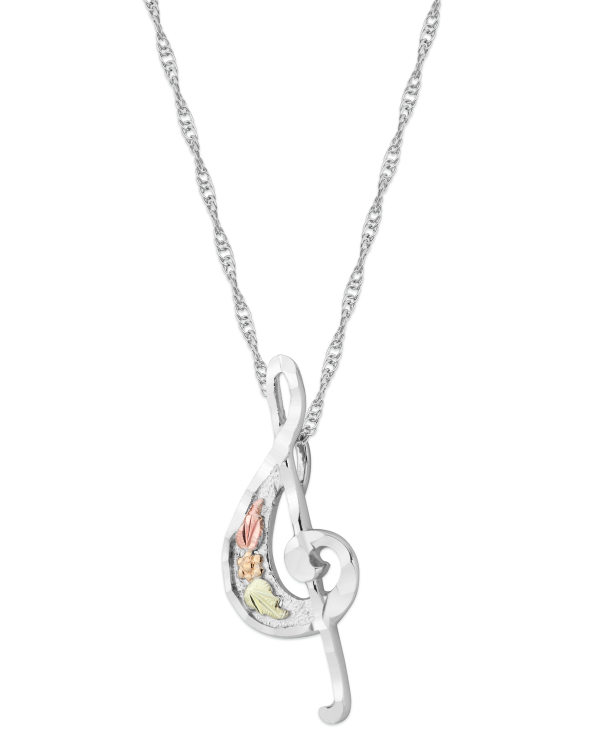 Treble Clef Pendant in Sterling Silver with 12k Rose and Green Gold - Ss