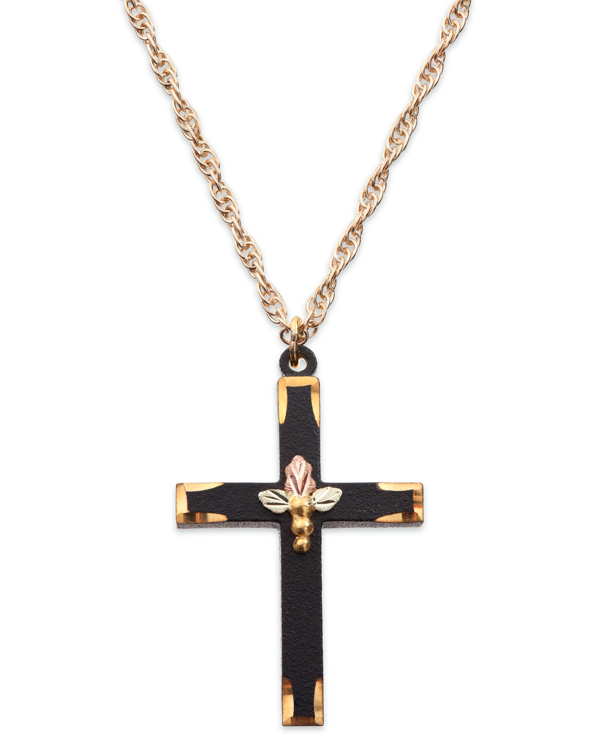 Black Powder Coated Brass Cross Pendant with 12k Rose and Green Gold - Mlti Gold