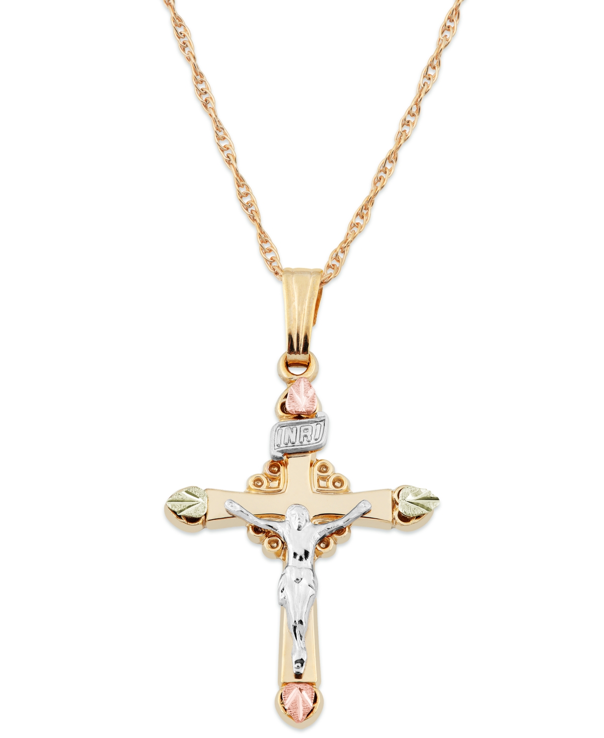 Crucifix Pendant in 10k Yellow Gold with 12k Rose and Green Gold - Mlti Gold