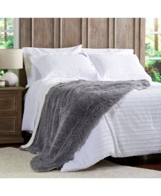 Faux-Rabbit Reversible Oversized Throw, 60" x 70"