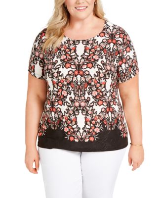 JM Collection - Plus Size Printed Jacquard Top