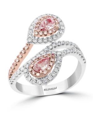 image of Effy Pink & White Diamond (1 ct. t.w.) Double Pear Teardrop Ring in 14K White & Rose Gold