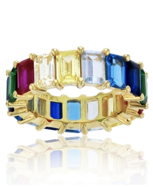 image of Rainbow Colored Cubic Zirconia Eternity Band in 14k Yellow Gold Plated Plated Sterling Silver