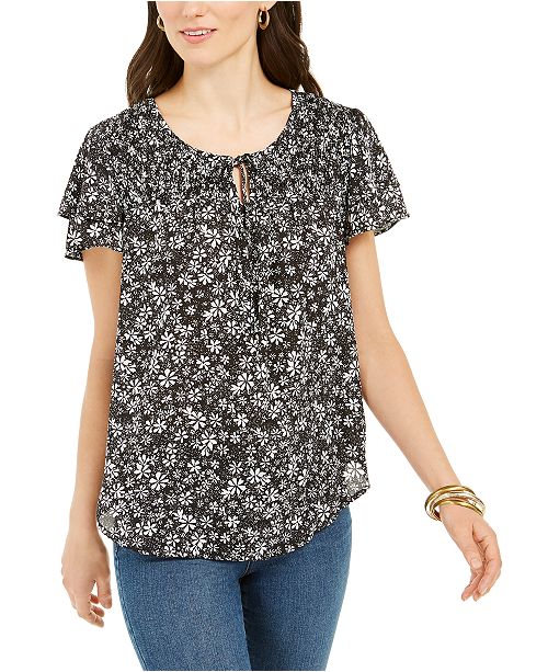 Style & Co Smocked Split-Neck Top, Created for Macy's & Reviews - Tops ...