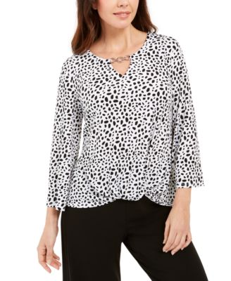 JM Collection - Printed Chain-Keyhole Blouson Top, Created For Macy's