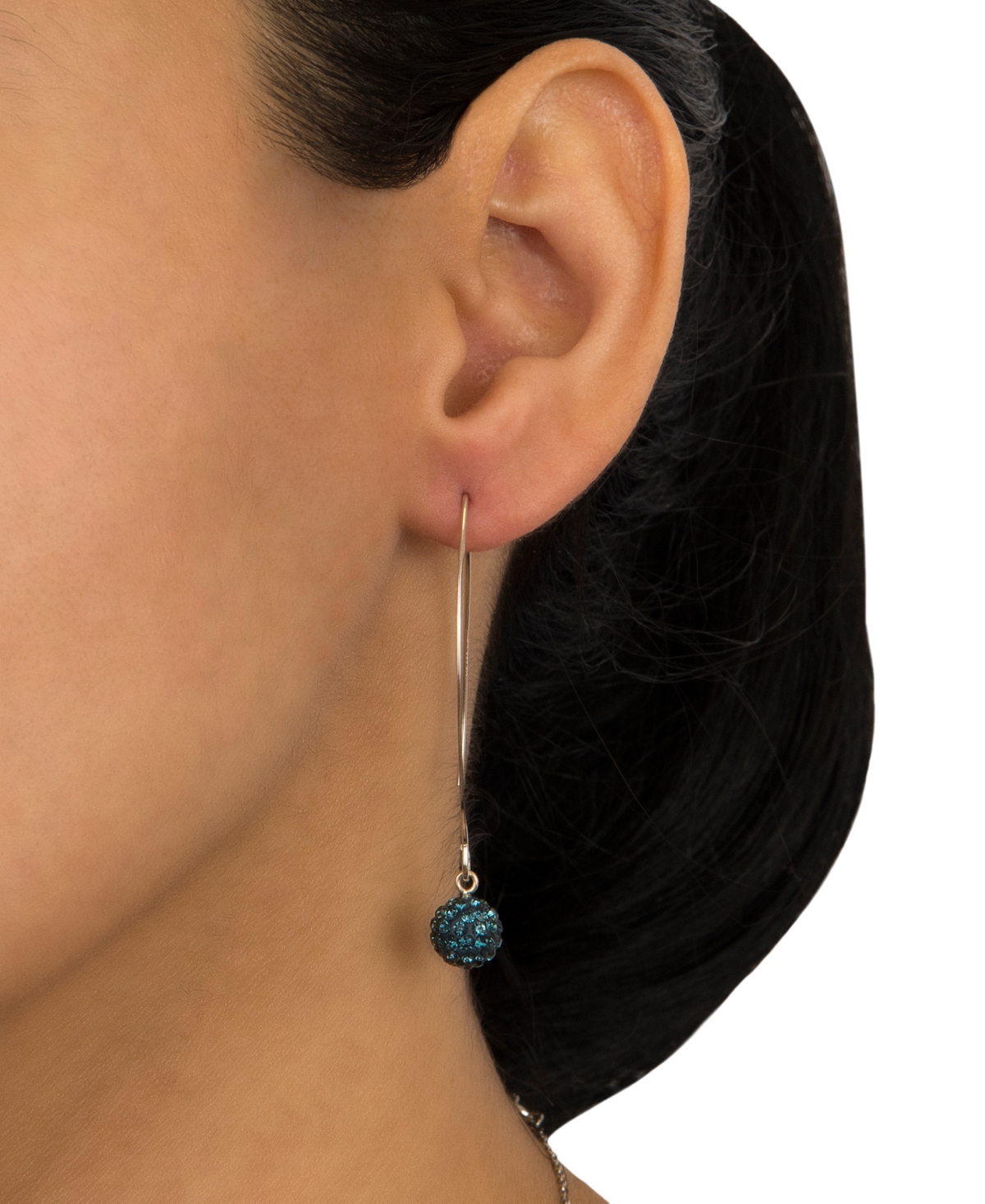 Macy's Crystal Pave Orb Threader Earrings In Sterling Silver In Blue